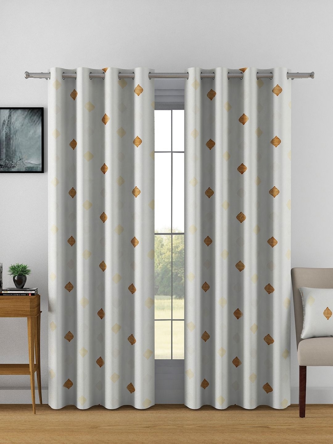 

Aura Cream & Brown 2 Pieces Geometric Printed Long Door Curtains