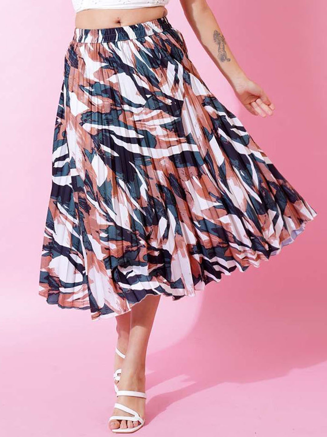 

OTABU Printed Flared Midi Skirt, Olive
