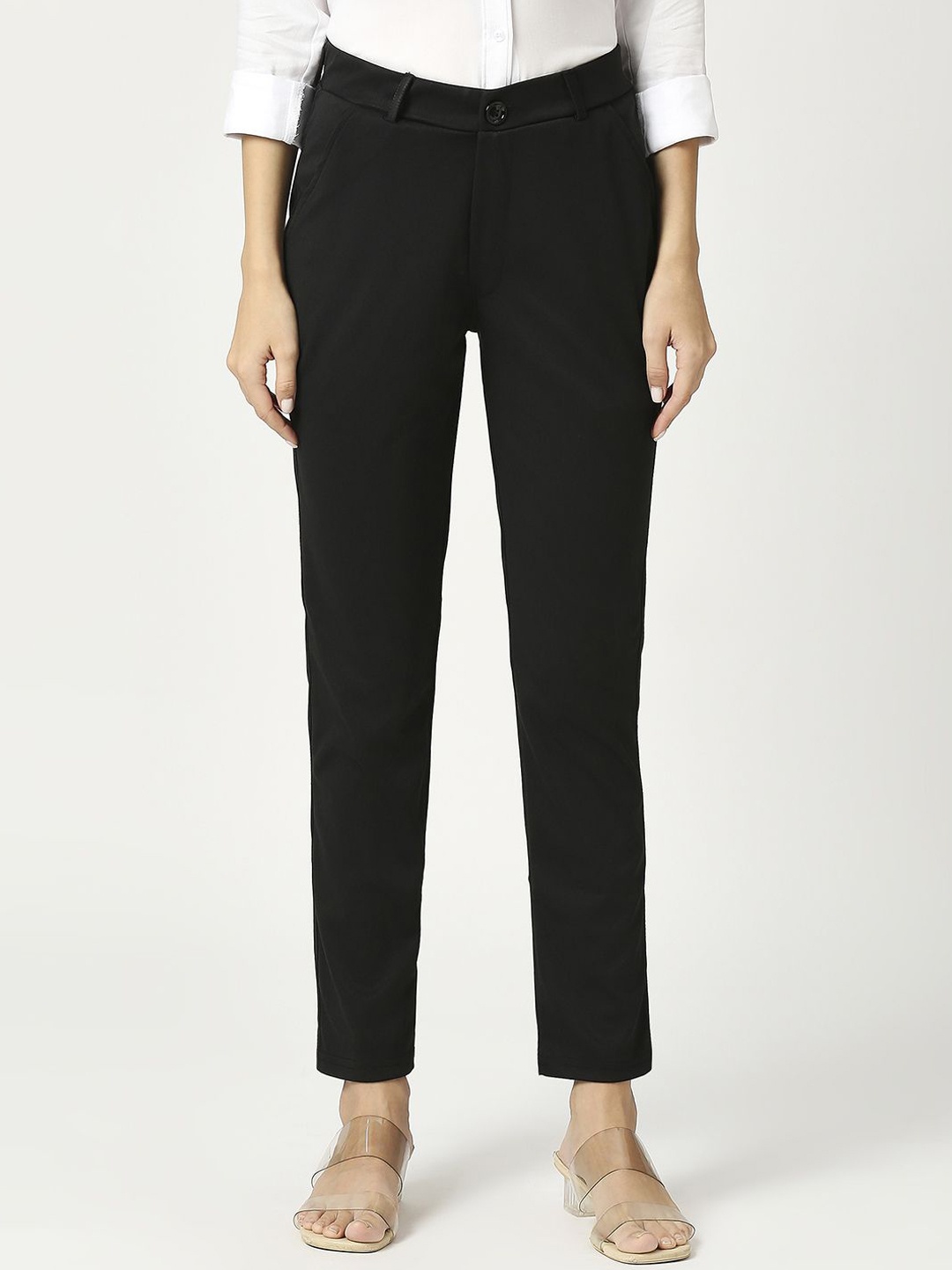 

BAESD Women High-Rise Easy Wash Trousers, Black