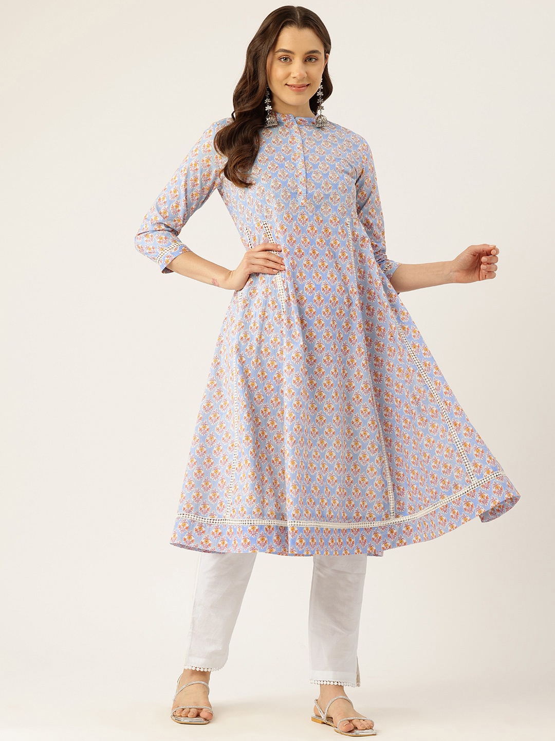 

MISRI Women Floral Printed Pure Cotton Kurta with Trousers, Blue