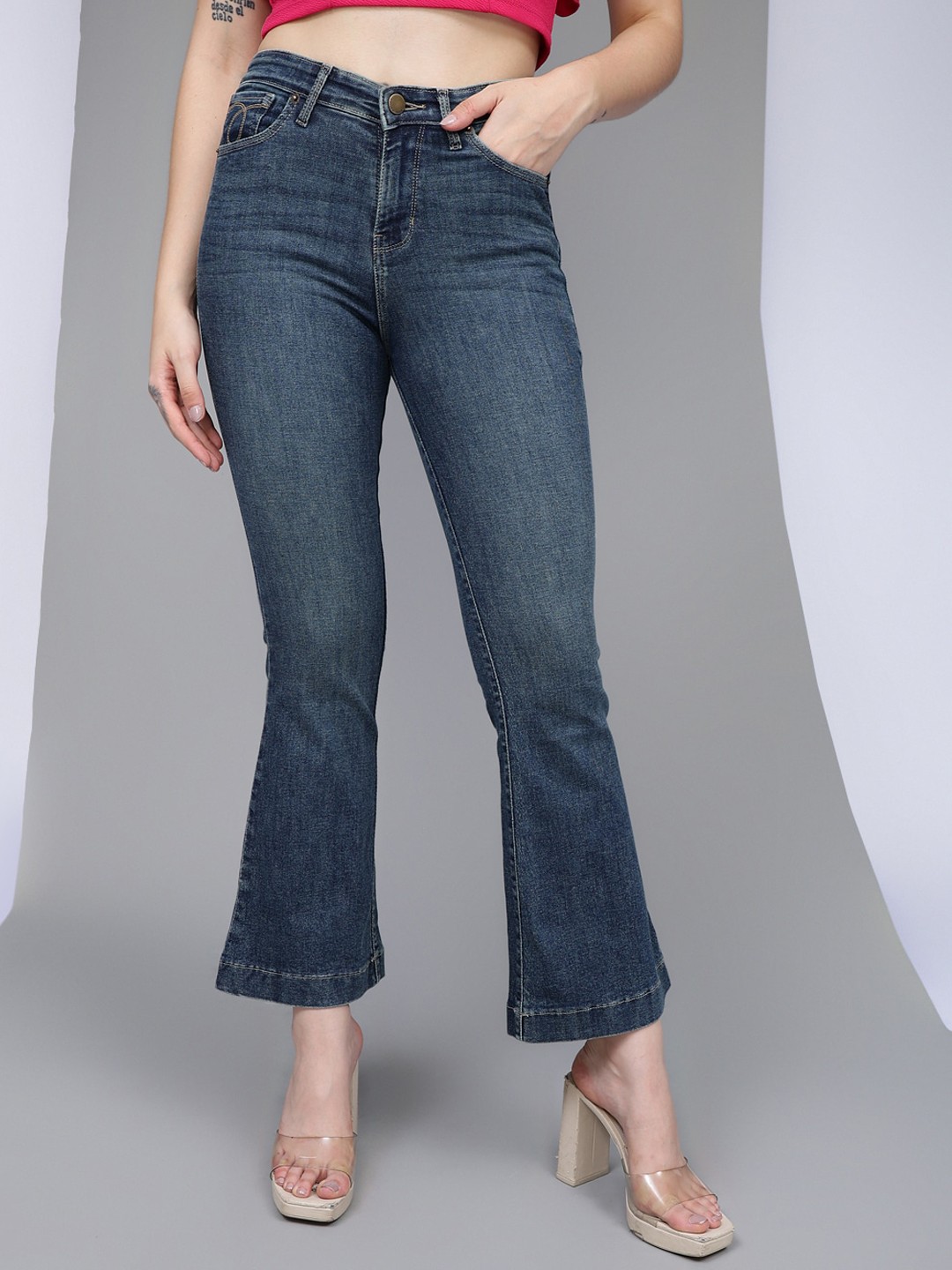 

Xpose Women Comfort Flared High-Rise Light Fade Stretchable Jeans, Blue