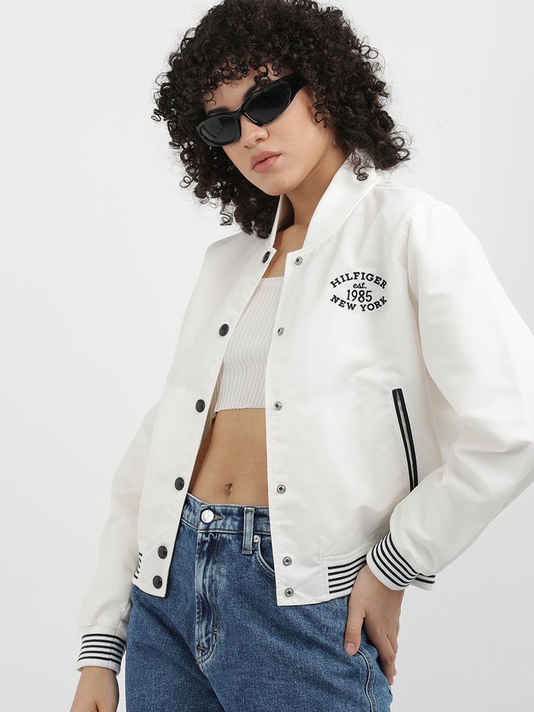 

Tommy Hilfiger Women Printed Crop Bomber Jacket, White