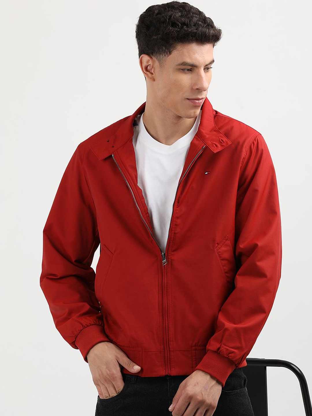 

Tommy Hilfiger Men Mock Collar Sporty Jacket, Red