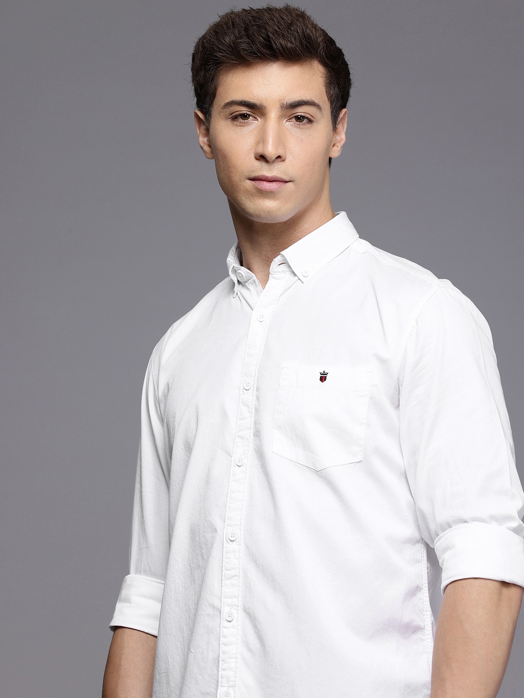 

Louis Philippe Jeans Pure Cotton Button-Down Collar Slim Fit Casual Shirt, White