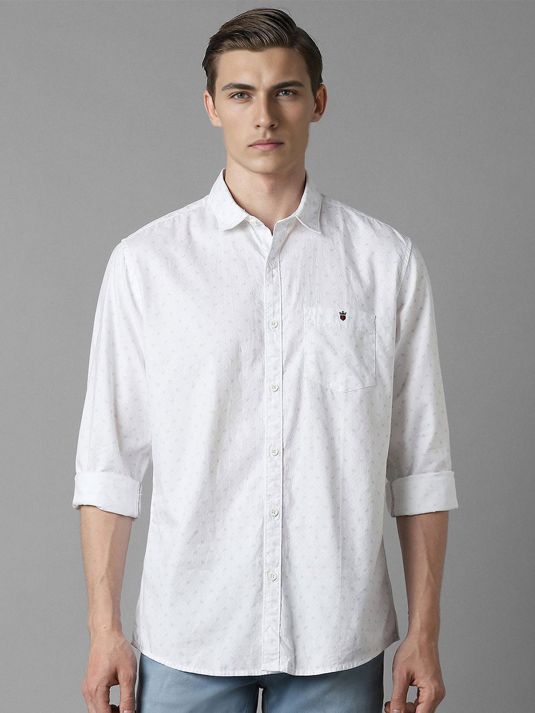 

Louis Philippe Jeans Men Slim Fit Micro Ditsy Printed Spread Collar Cotton Casual Shirt, White