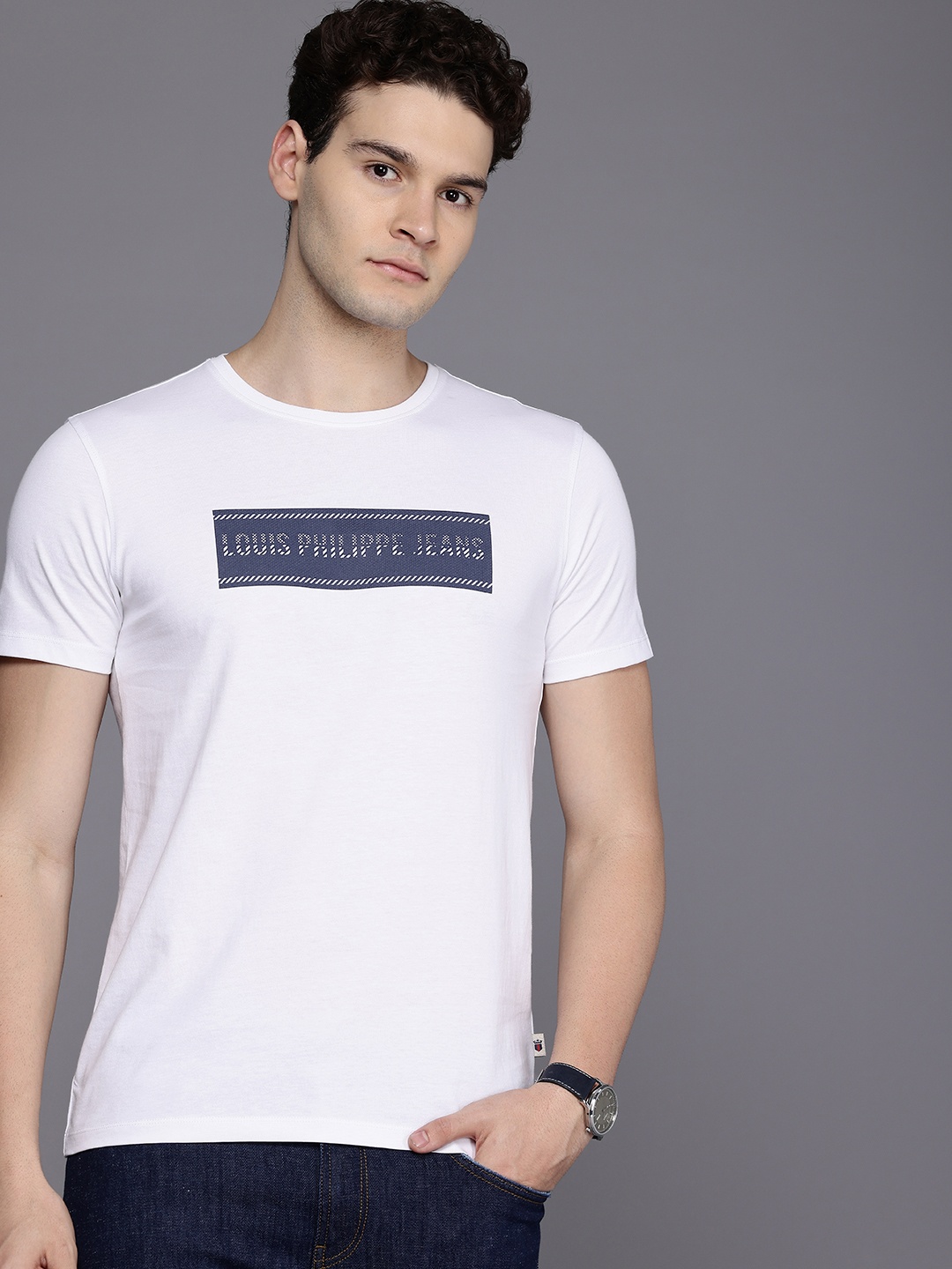 

Louis Philippe Jeans Brand Logo Printed Pure Cotton Slim Fit T-shirt, White