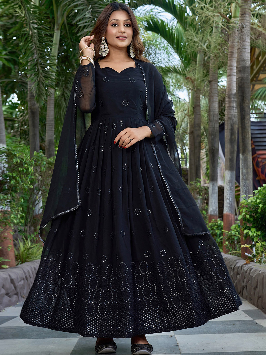 

Kedar Fab Women Ethnic Motifs Embroidered Mirror Work Anarkali Kurta, Black