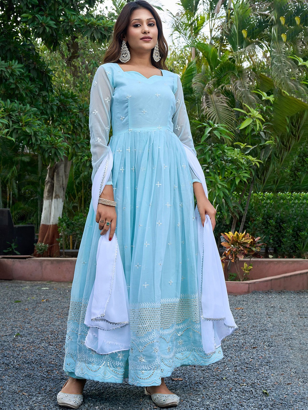 

Kedar Fab Women Embroidered Georgette Anarkali Kurta, Turquoise blue