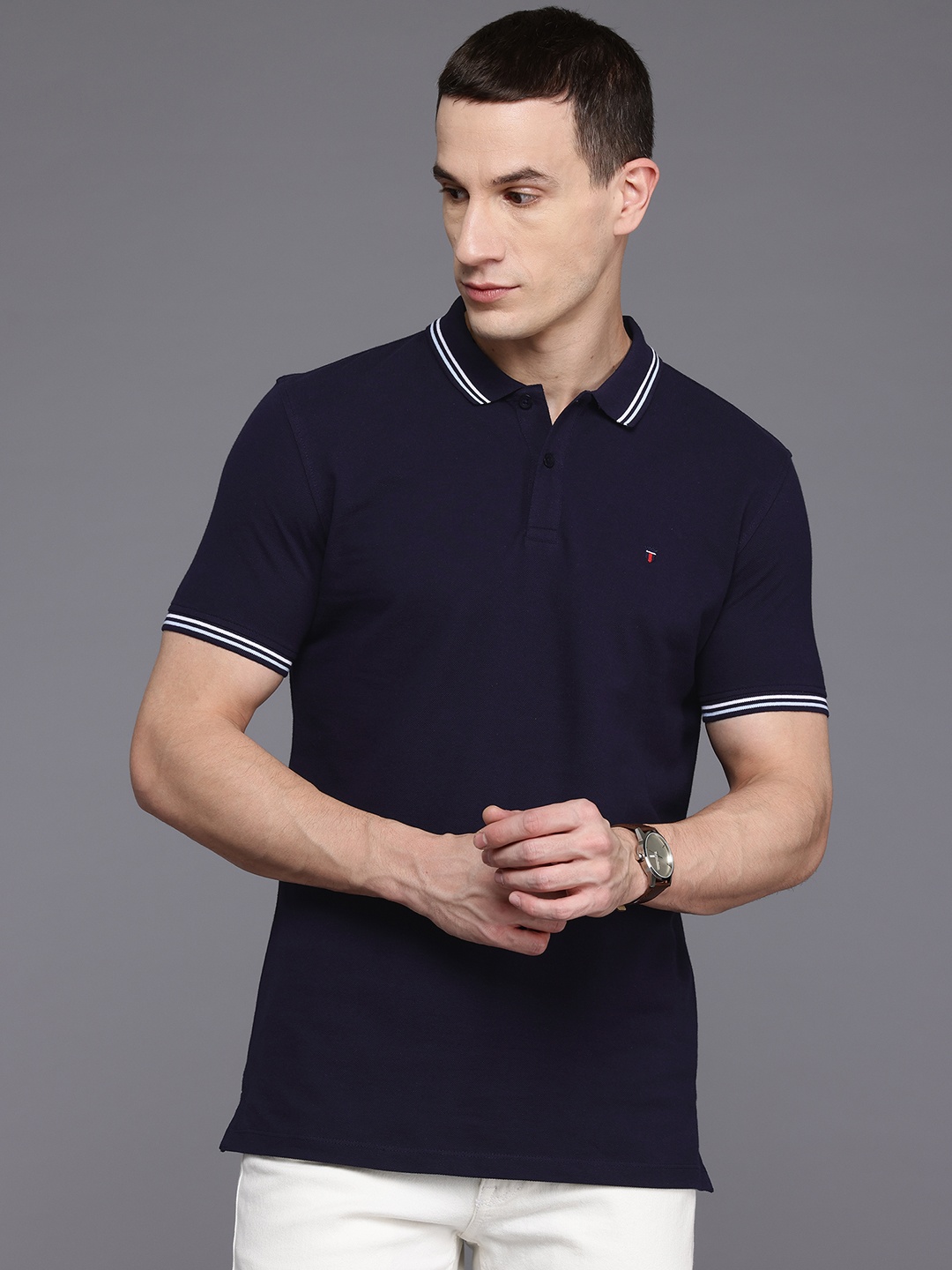 

Louis Philippe Sport Polo Collar Pure Cotton T-shirt, Navy blue