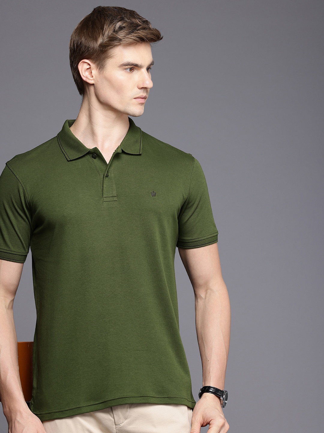 

Louis Philippe Polo Collar Pure Cotton T-shirt, Olive