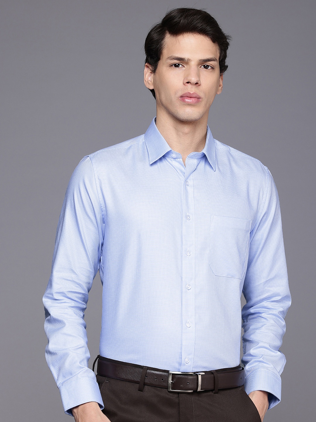 

Louis Philippe Pure Cotton Slim Fit Textured Formal Shirt, Blue