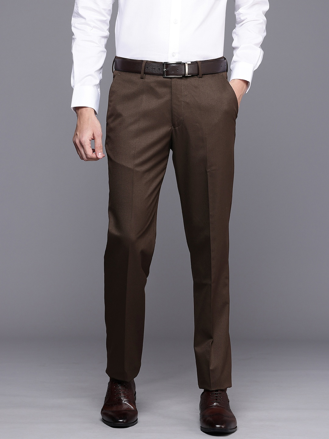 

Louis Philippe Men Slim Fit Formal Trousers, Brown