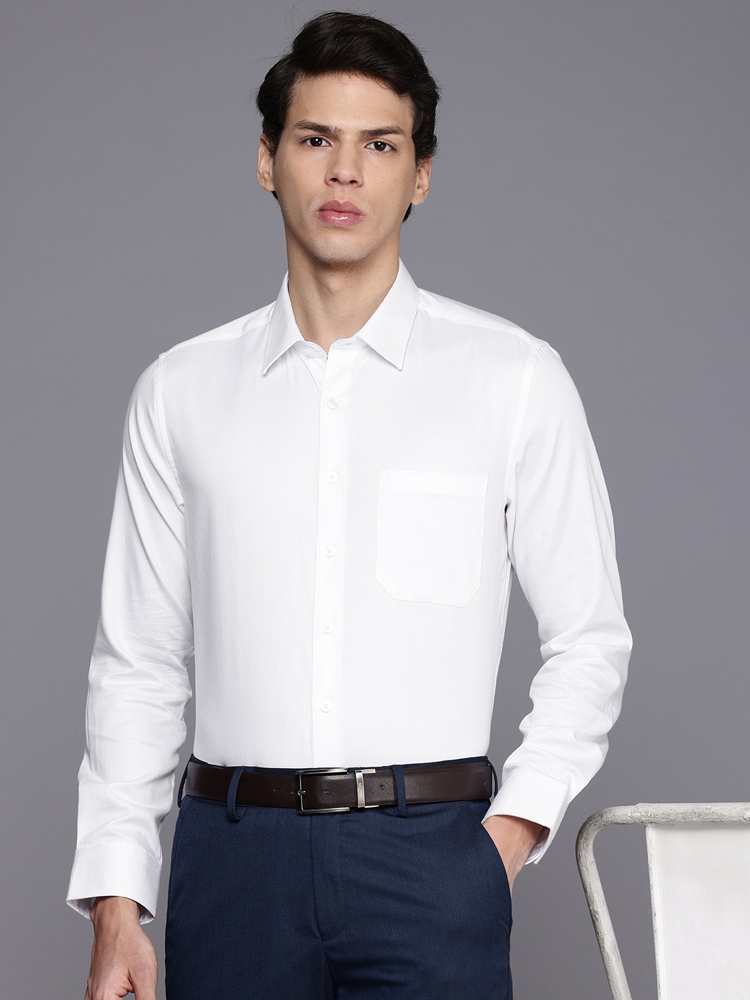 

Louis Philippe Pure Cotton Self Design Slim Fit Opaque Formal Shirt, White