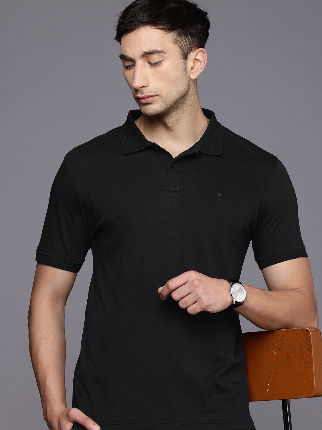 

Louis Philippe Polo Collar Pure Cotton T-shirt, Black