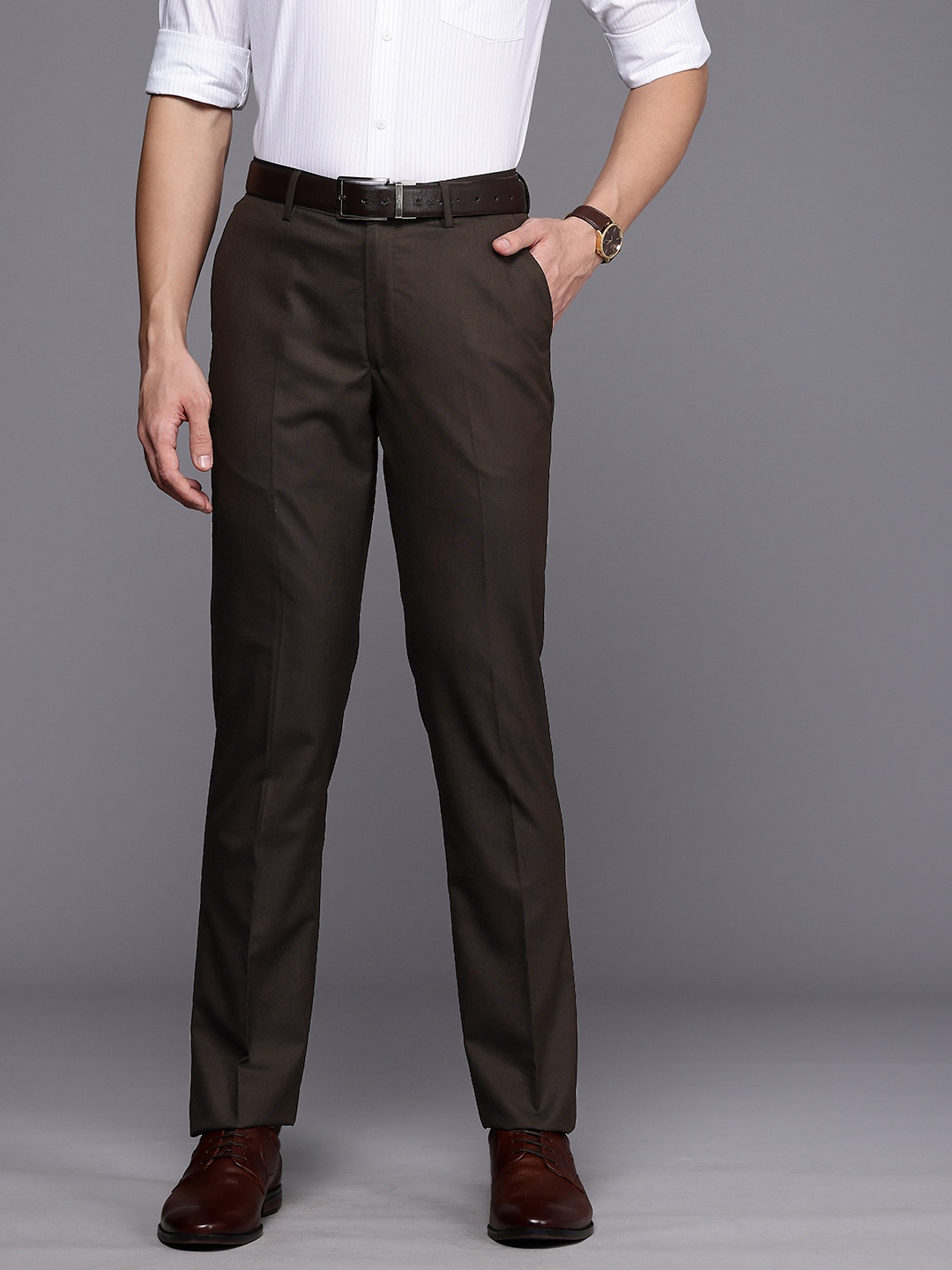 

Louis Philippe Men Slim Fit Formal Trousers, Brown