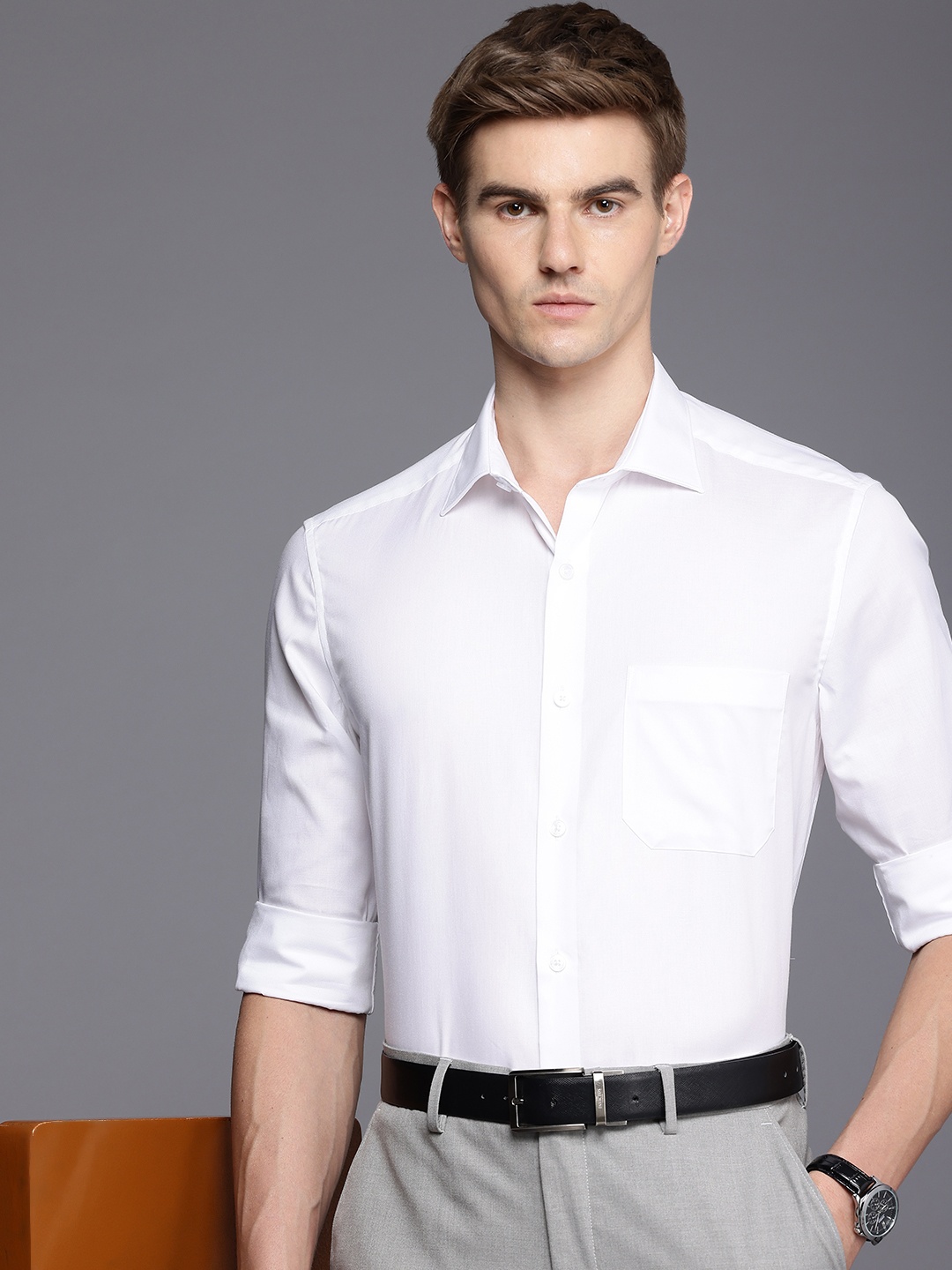 

Louis Philippe Men Cotton Wrinkle Resistant Regular fit White Solid Formal Shirt