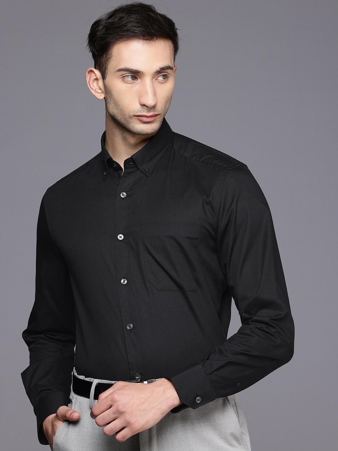 

Louis Philippe Classic Fit Pure Cotton Formal Shirt, Black
