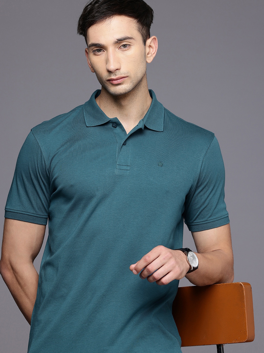 

Louis Philippe Polo Collar Pure Cotton T-shirt, Teal