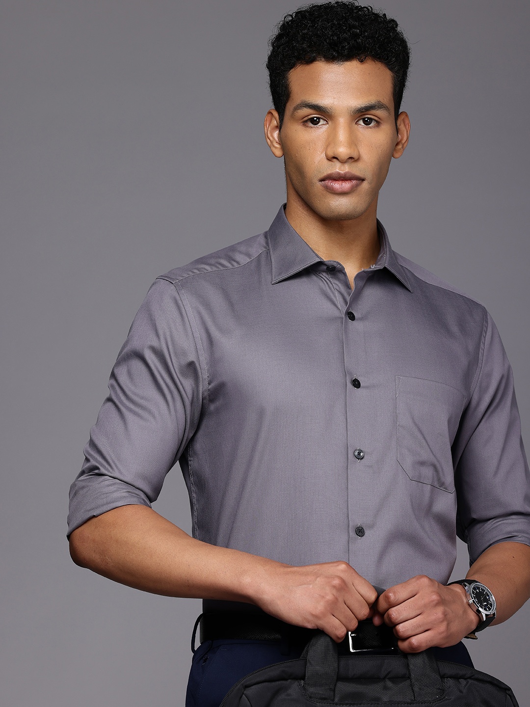 

Louis Philippe Men Solid Cotton Wrinkle Resistant Regular fit Formal Shirt, Grey