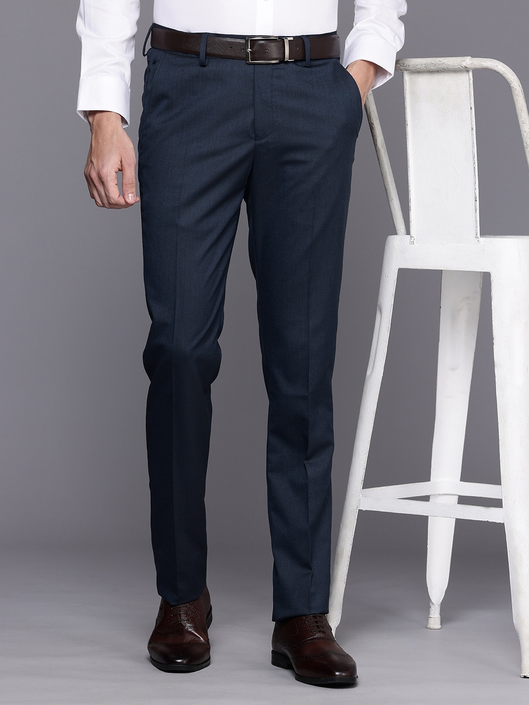 

Louis Philippe Men Super Slim Fit Formal Trousers, Navy blue