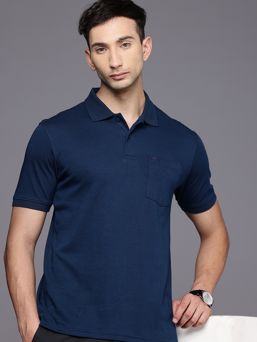 

Louis Philippe Polo Collar Pure Cotton T-shirt, Navy blue