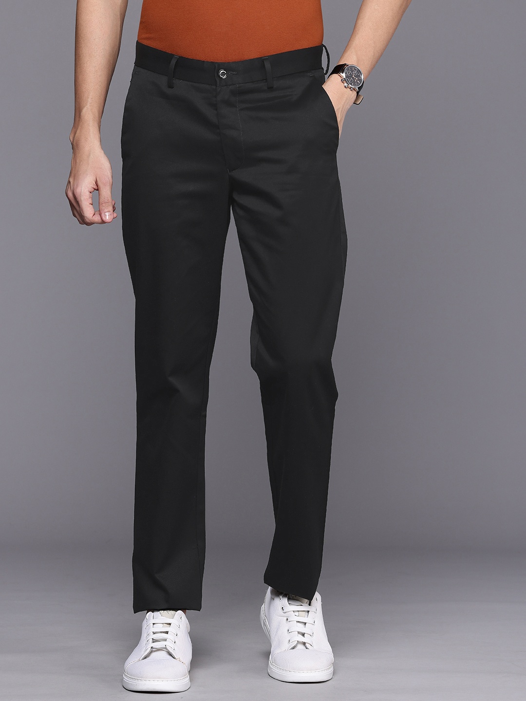 

Louis Philippe Men Pure Cotton Slim Fit Trousers, Black
