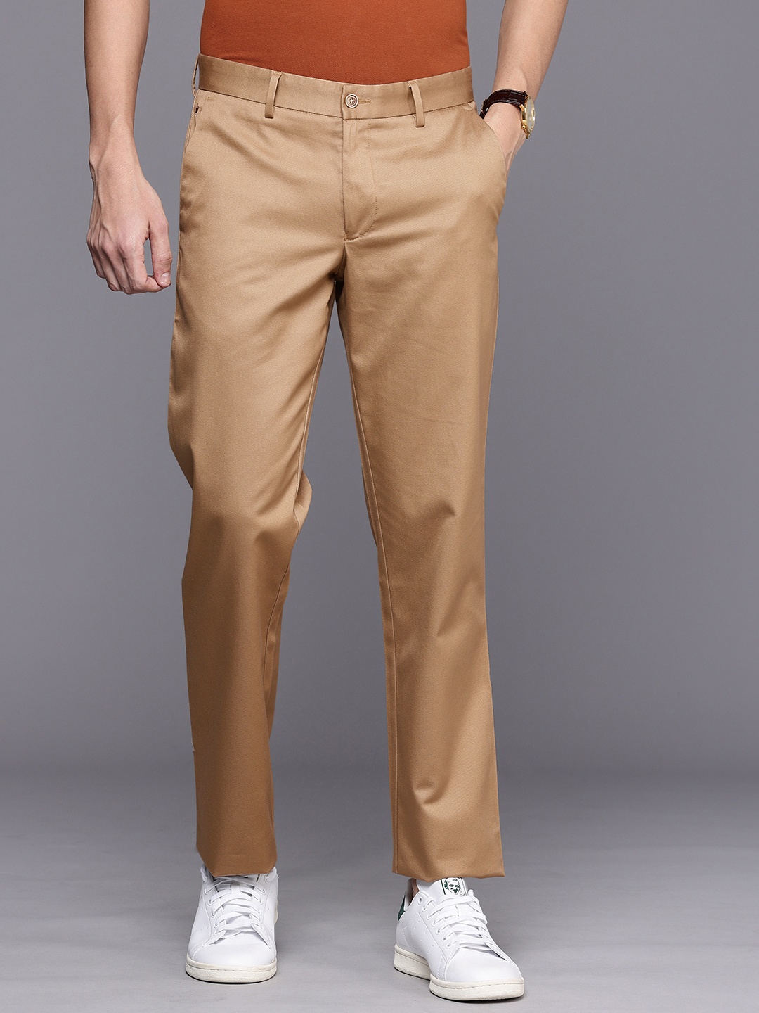 

Louis Philippe Men Slim Fit Pure Cotton Trousers, Beige