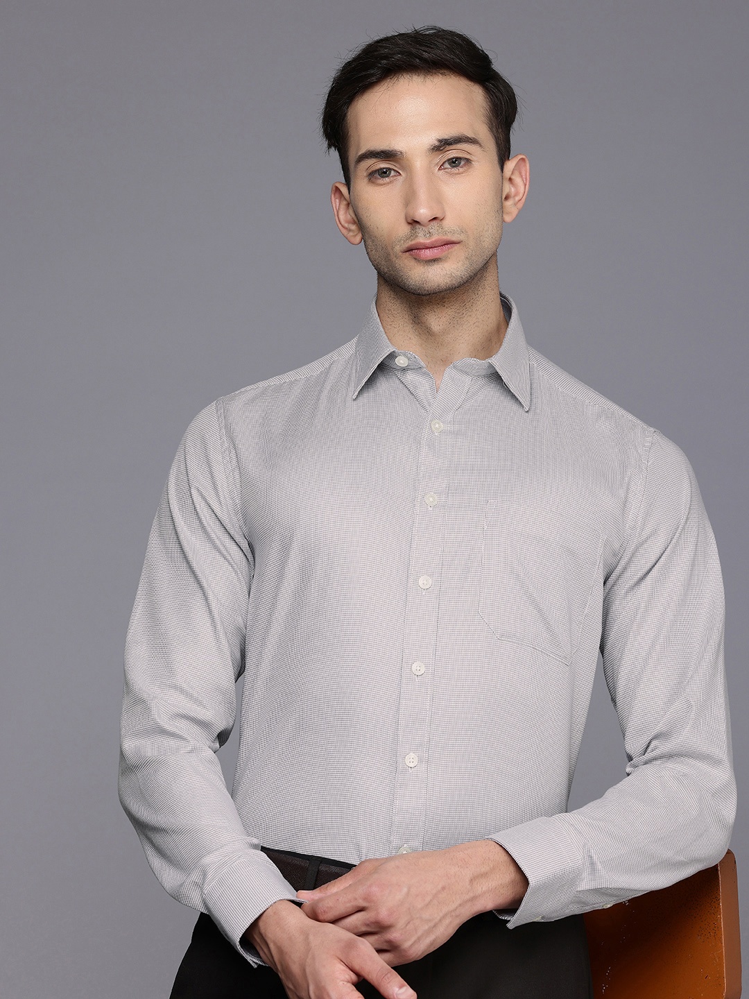 

Louis Philippe Slim Fit Textured Pure Cotton Formal Shirt, Grey