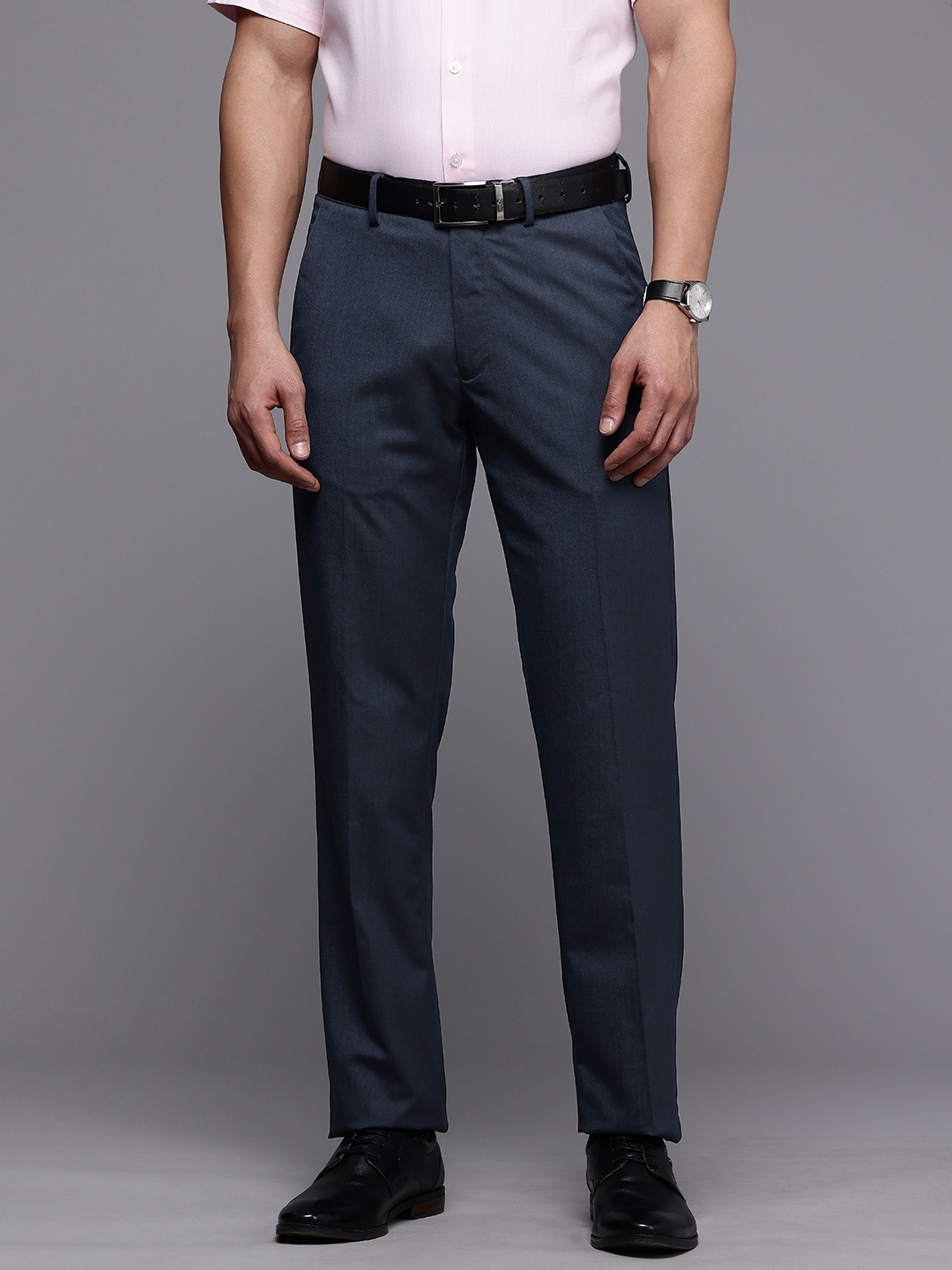 

Louis Philippe Men Super Slim Fit Formal Trousers, Navy blue