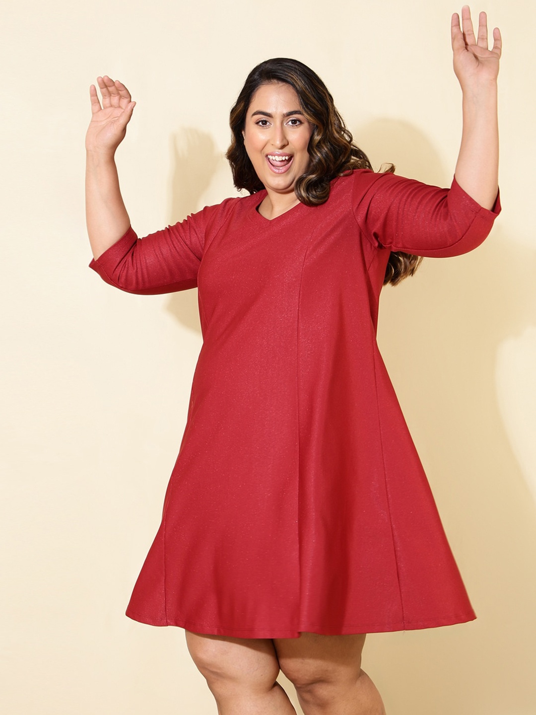 

Amydus Plus Size Puff Sleeve A-Line Dress, Maroon