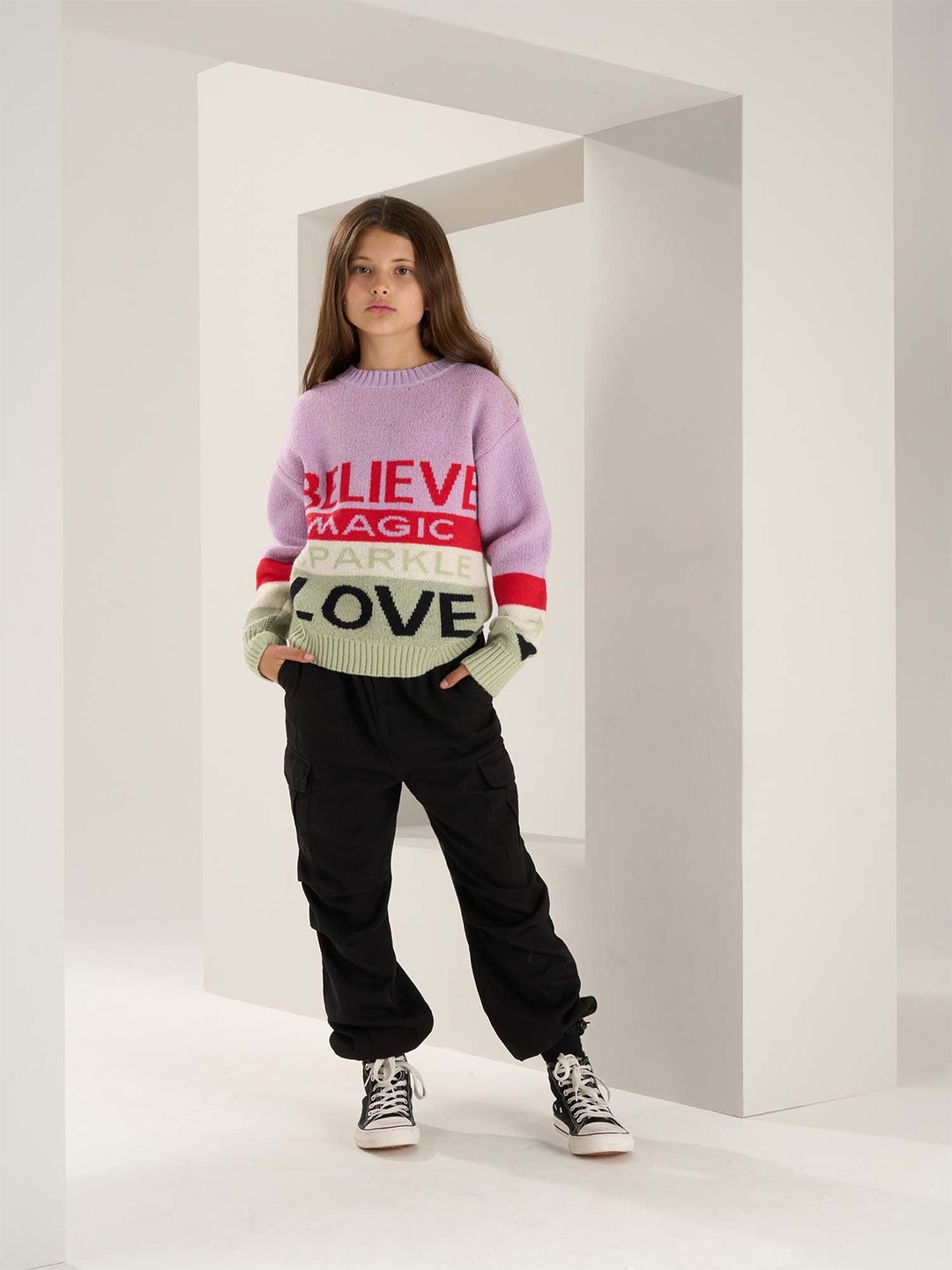 

Angel & Rocket Girls Typography Printed Woollen Pullover, Pink