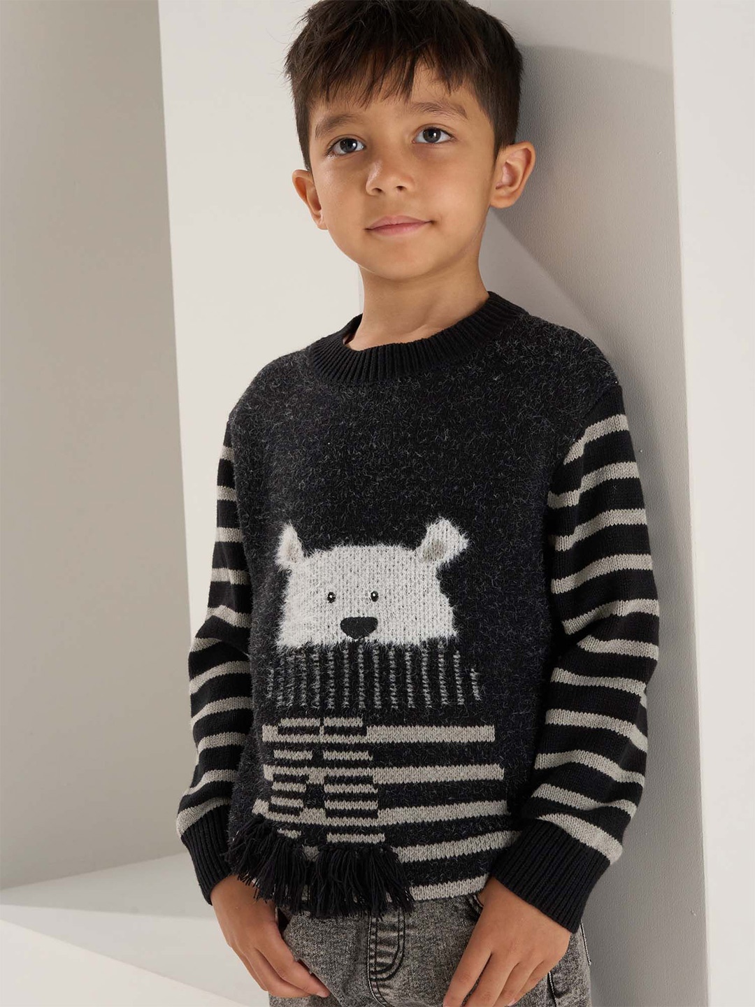 

Angel & Rocket Boys Striped Pullover, Black