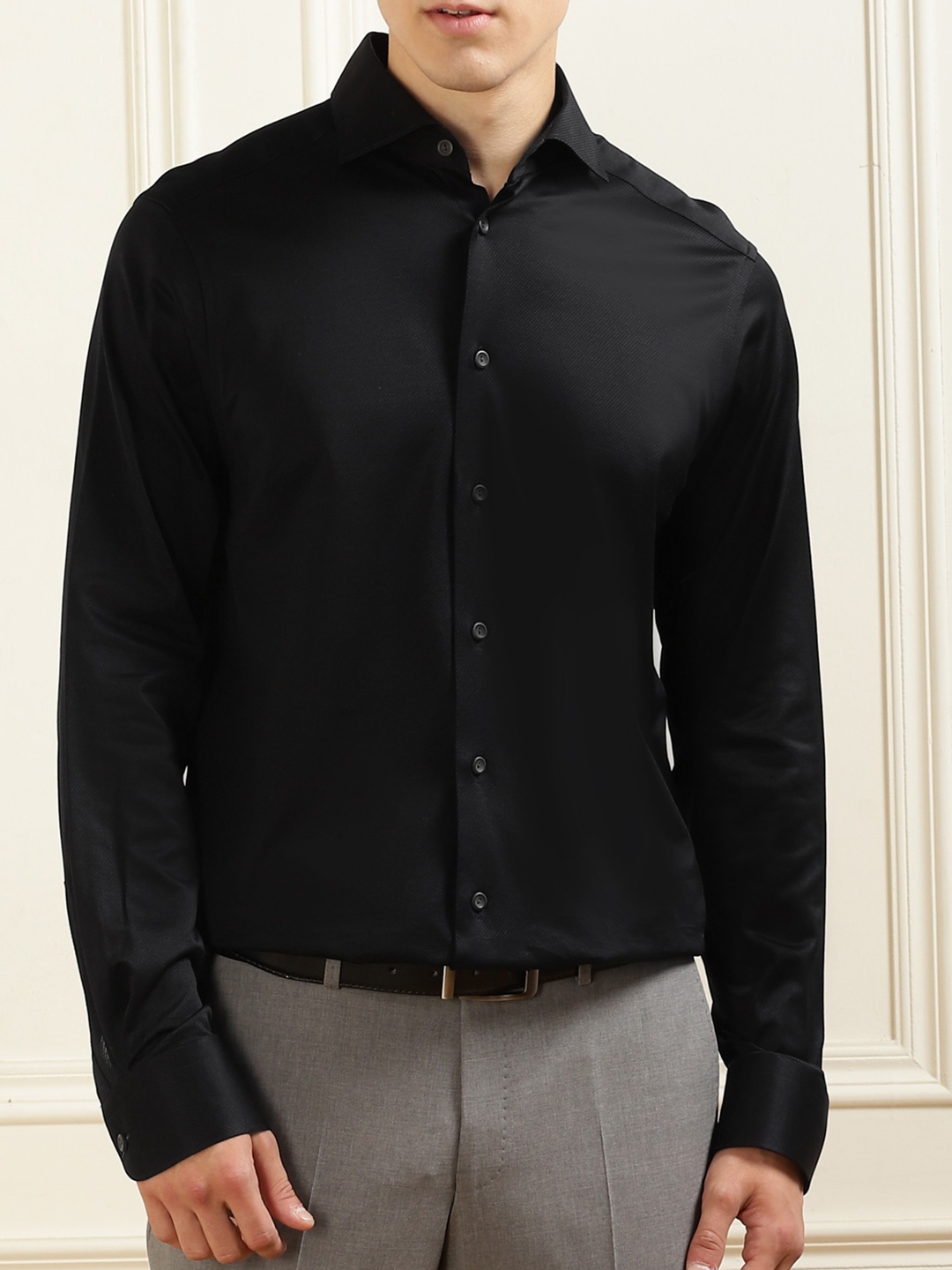 

Eton Spread Collar Cotton Casual Shirt, Black