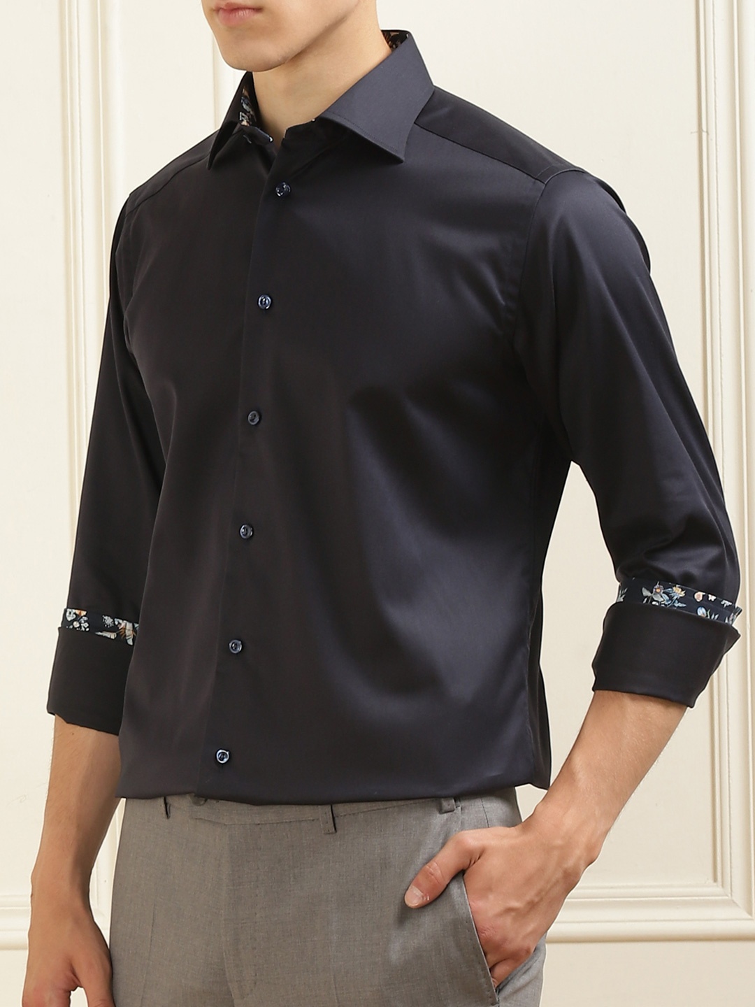 

Eton Spread Collar Cotton Casual Shirt, Black