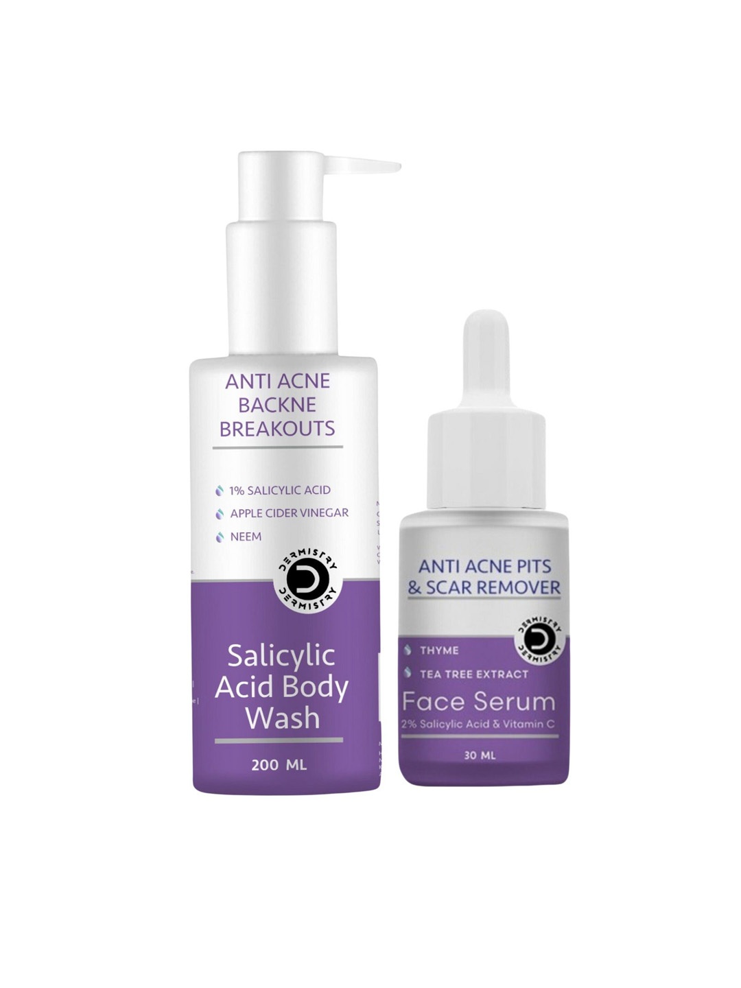 

Vigini Set Of 2 2% Salicylic Acid Anti Acne Body Wash & Niacinamide Serum - 200 ml - 30 ml, Blue