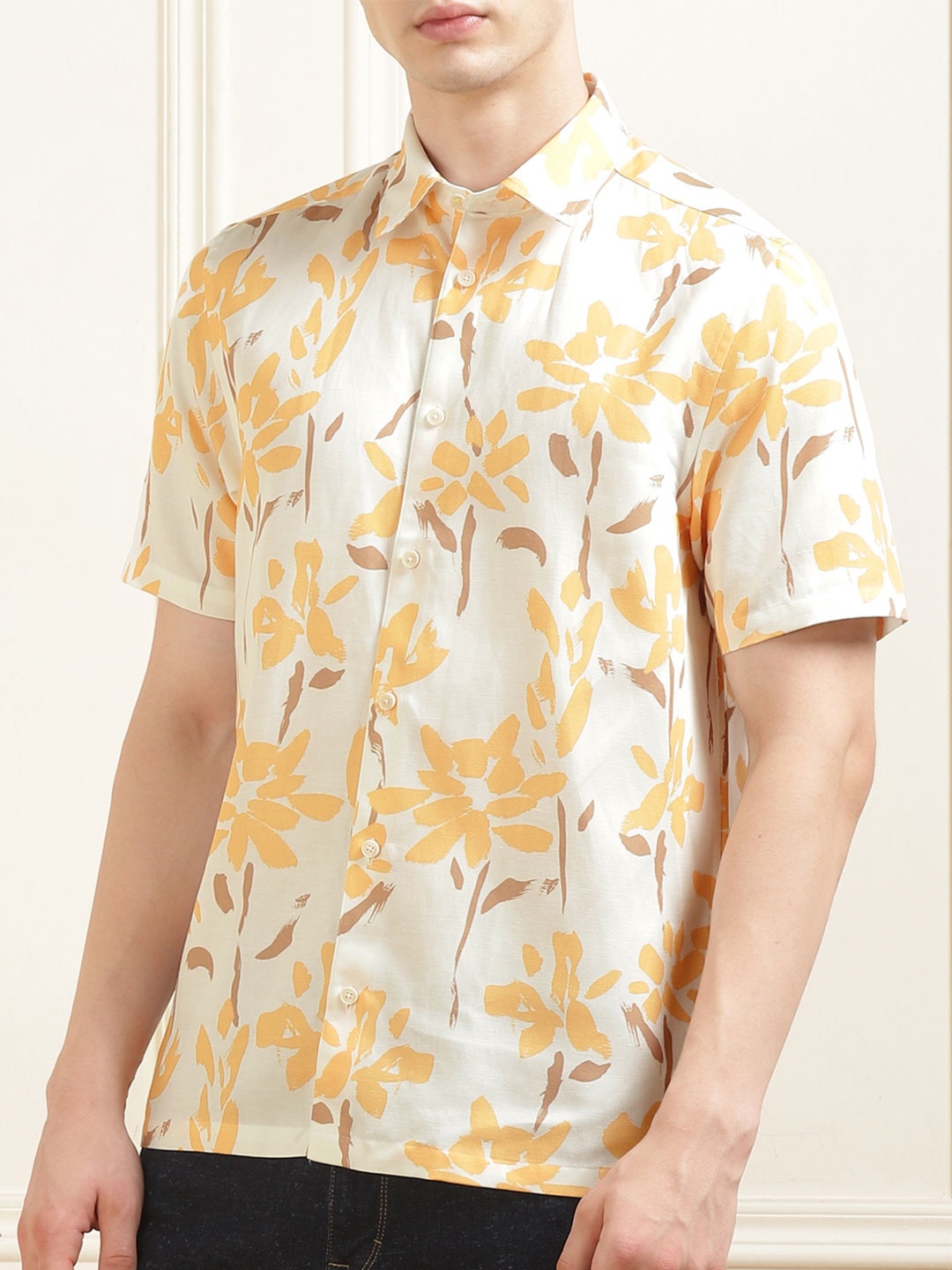 

Ted Baker Spread Collar Floral Printed Cotton Casual Shirt, Yellow