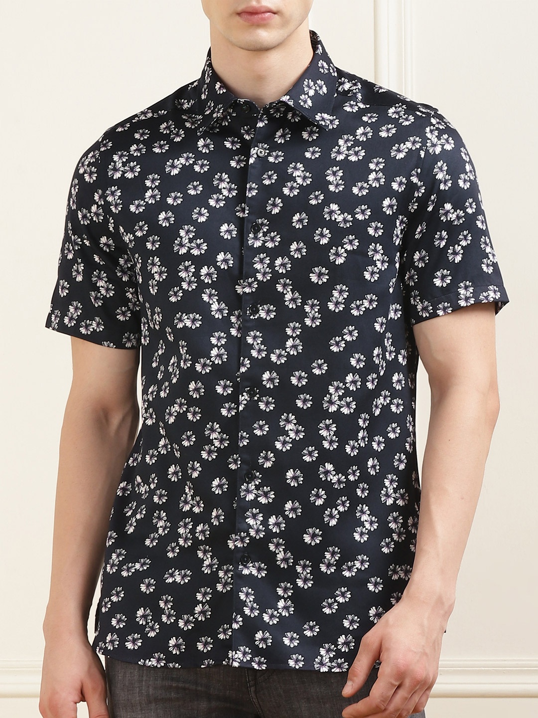 

Ted Baker Floral Printed Spread Collar Cotton Casual Shirt, Black