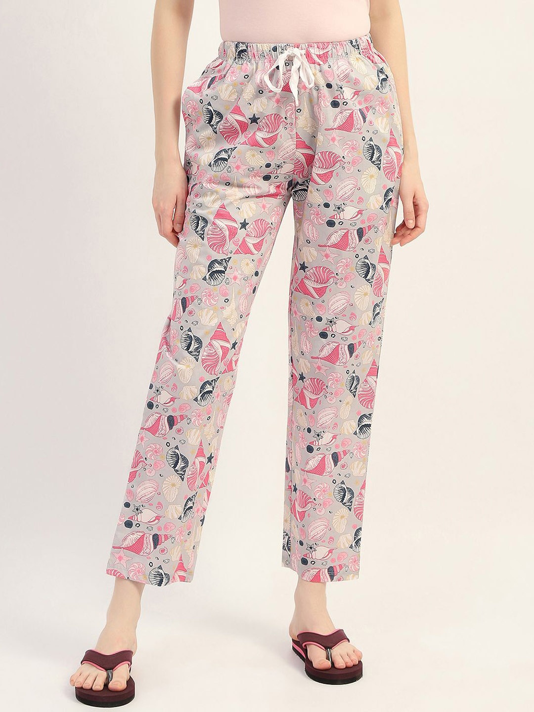 

MADAME M SECRET Printed Cotton Lounge Pants, Grey