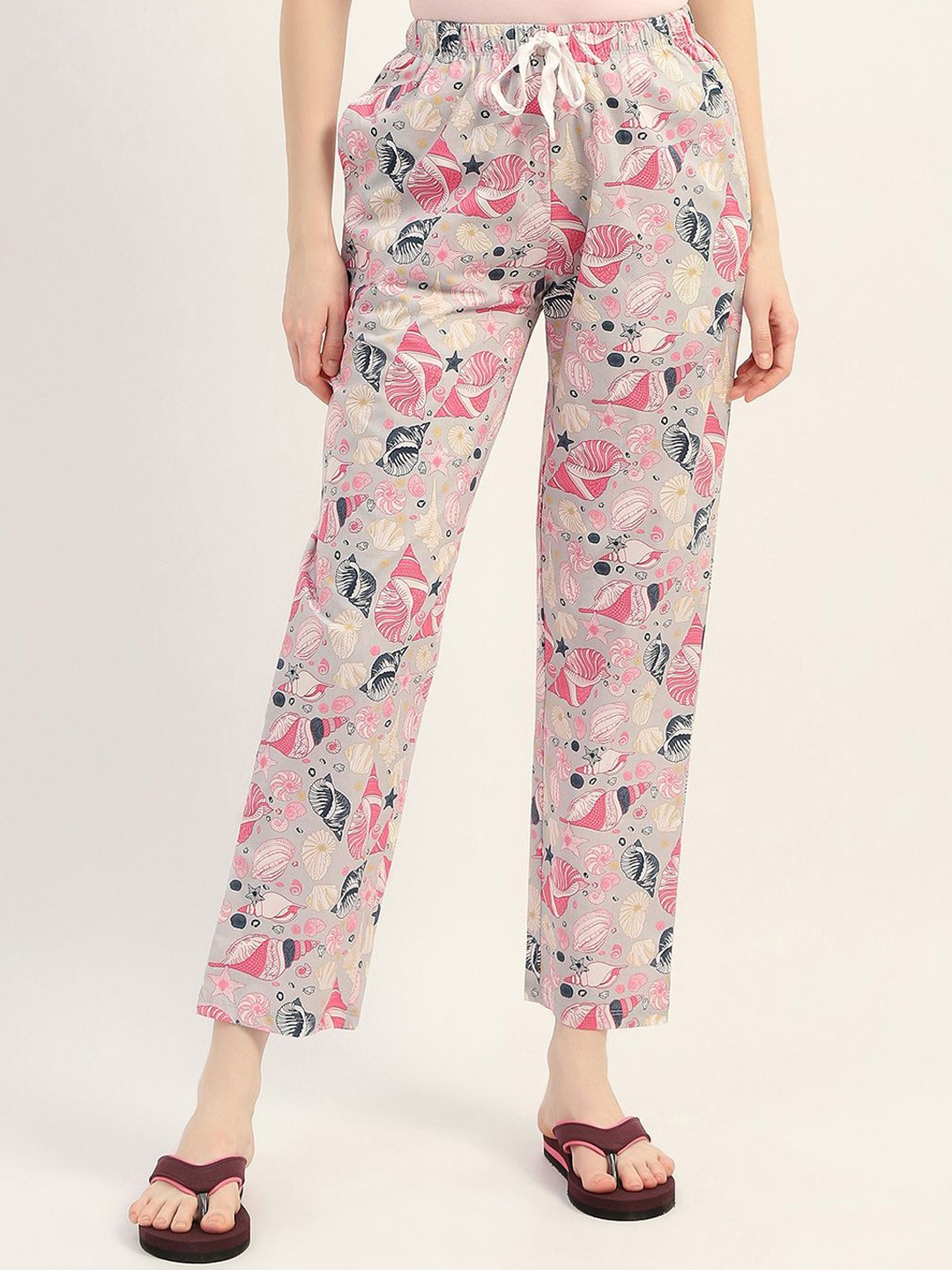 

MADAME M SECRET Printed Cotton Lounge Pants, Grey