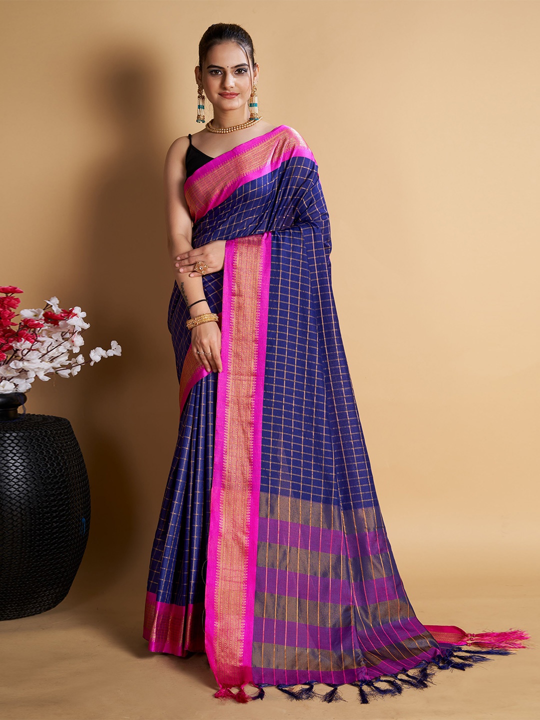 

bansari textiles Woven Design Zari Banarasi Saree, Blue