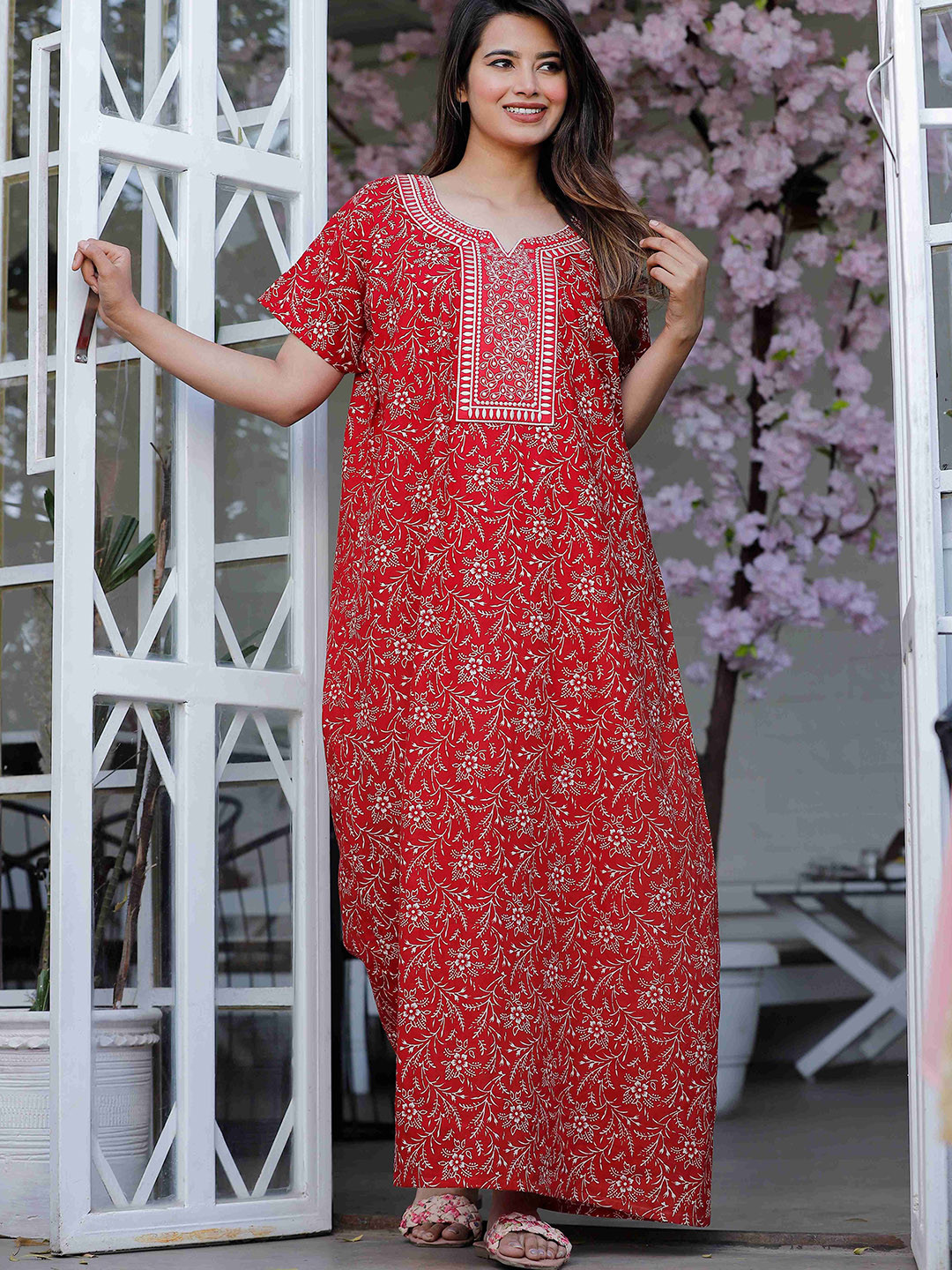 

G4Girl Cotton Printed Nightdress, Red