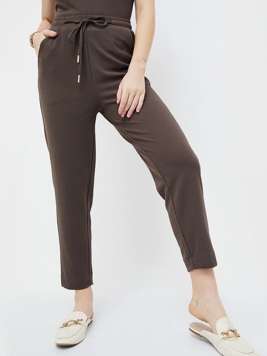 

CODE by Lifestyle Women Plain Regular Fit Mid-Rise Trousers, Brown