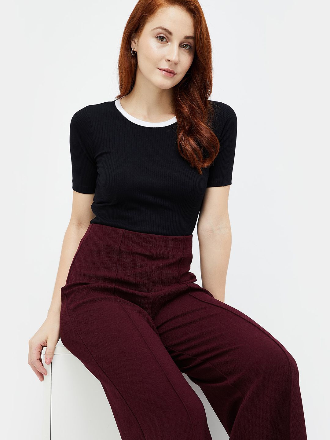 

CODE by Lifestyle Monochrome Round Neck Cotton Top, Black