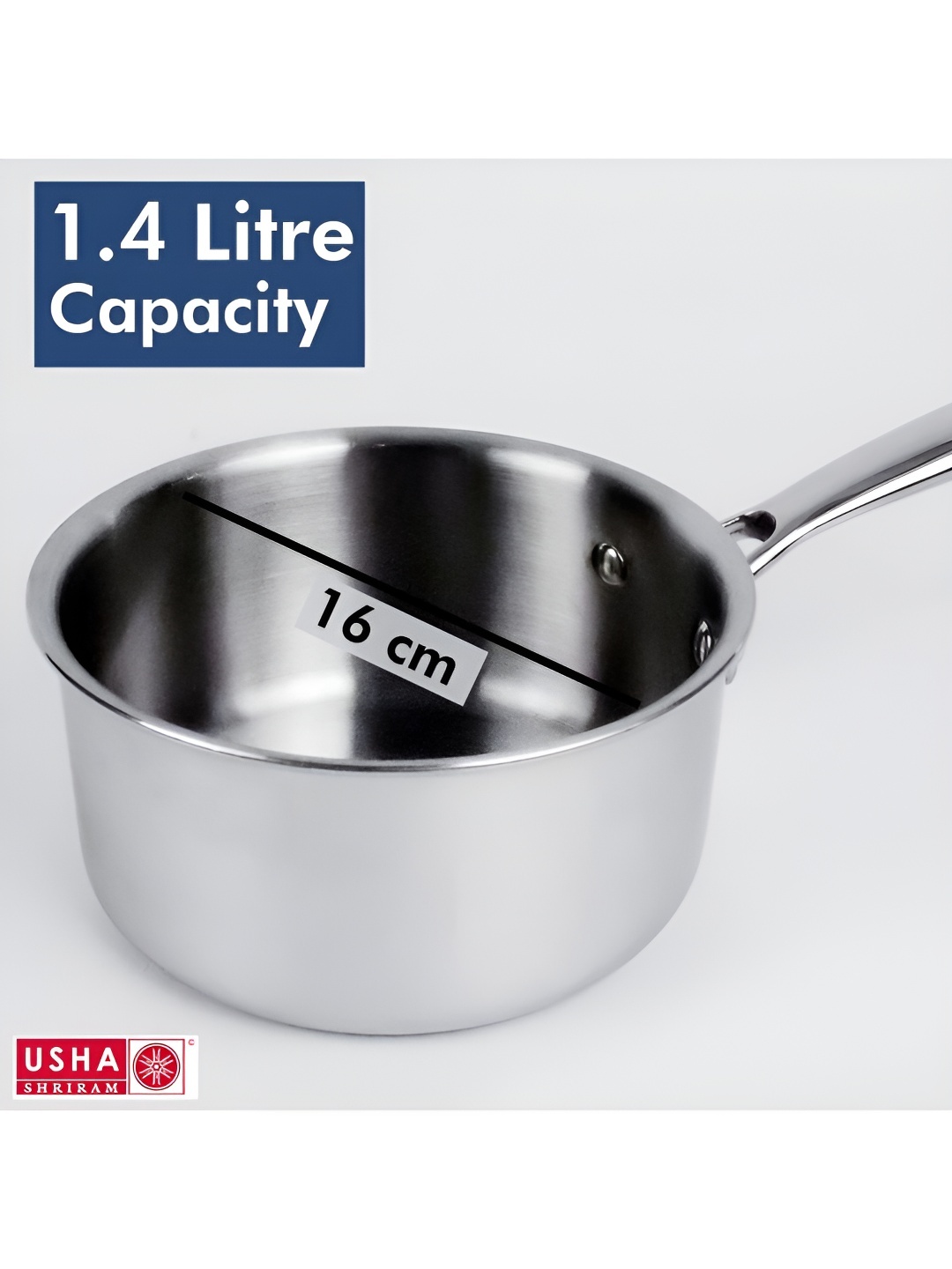 

USHA SHRIRAM Silver Toned 2 Pieces Triply Stainless Steel Sauce Pan With Lid