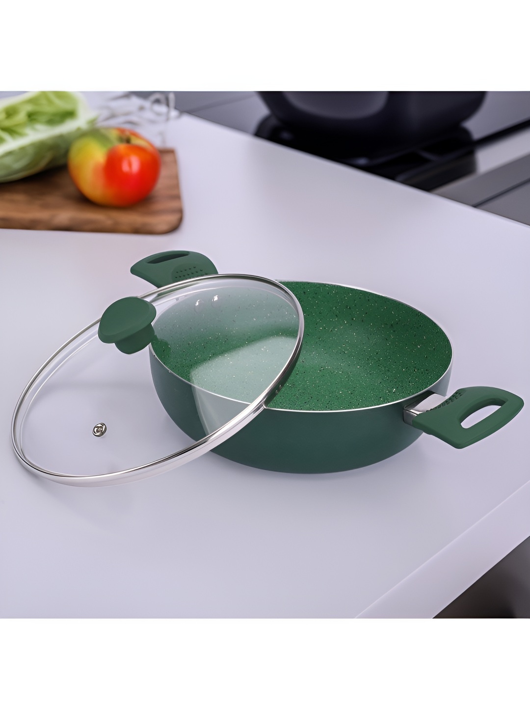 

USHA SHRIRAM Green Non Stick Kadai With Lid - 3.6 L