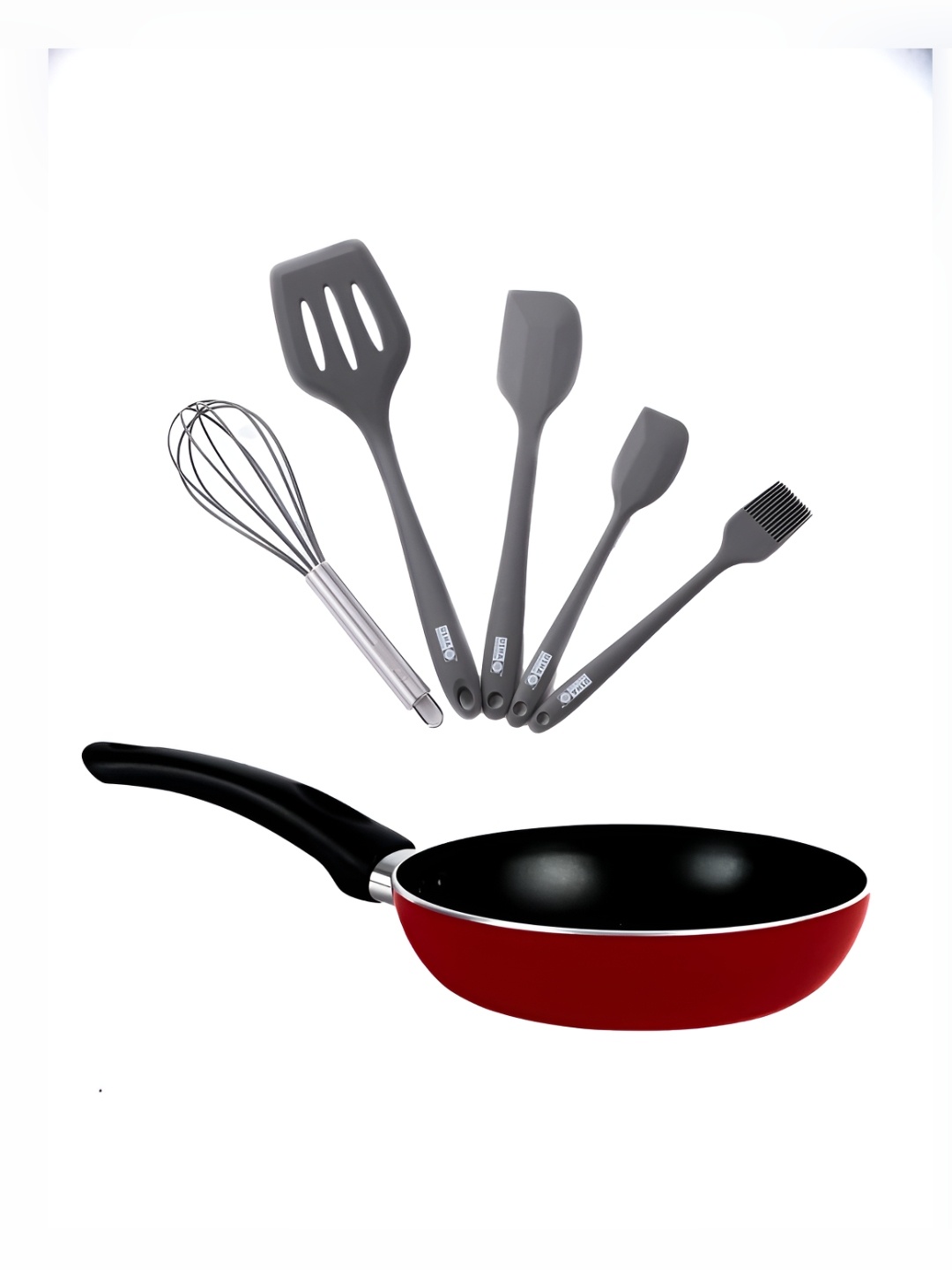 

USHA SHRIRAM Black & Red 1 Non Stick Frying Pan & 5-Pcs Spatula Set