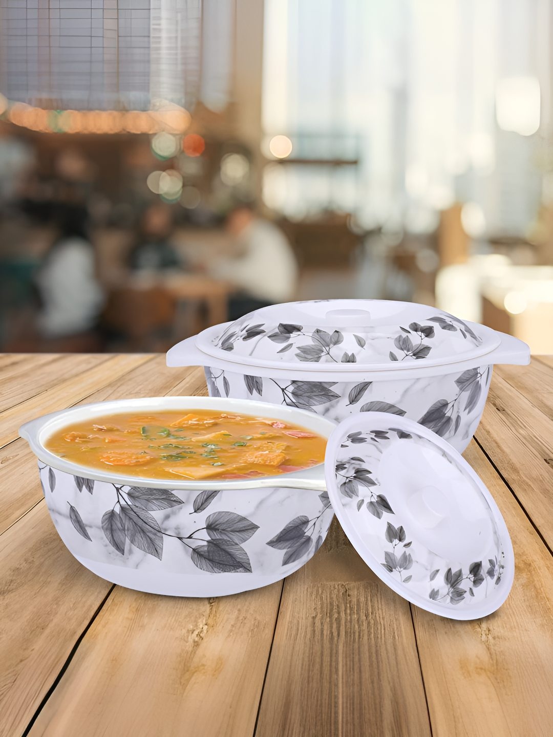 

USHA SHRIRAM White 2 Pieces Printed Melamine Heat Resistant BPA Free Serving Bowl With Lid