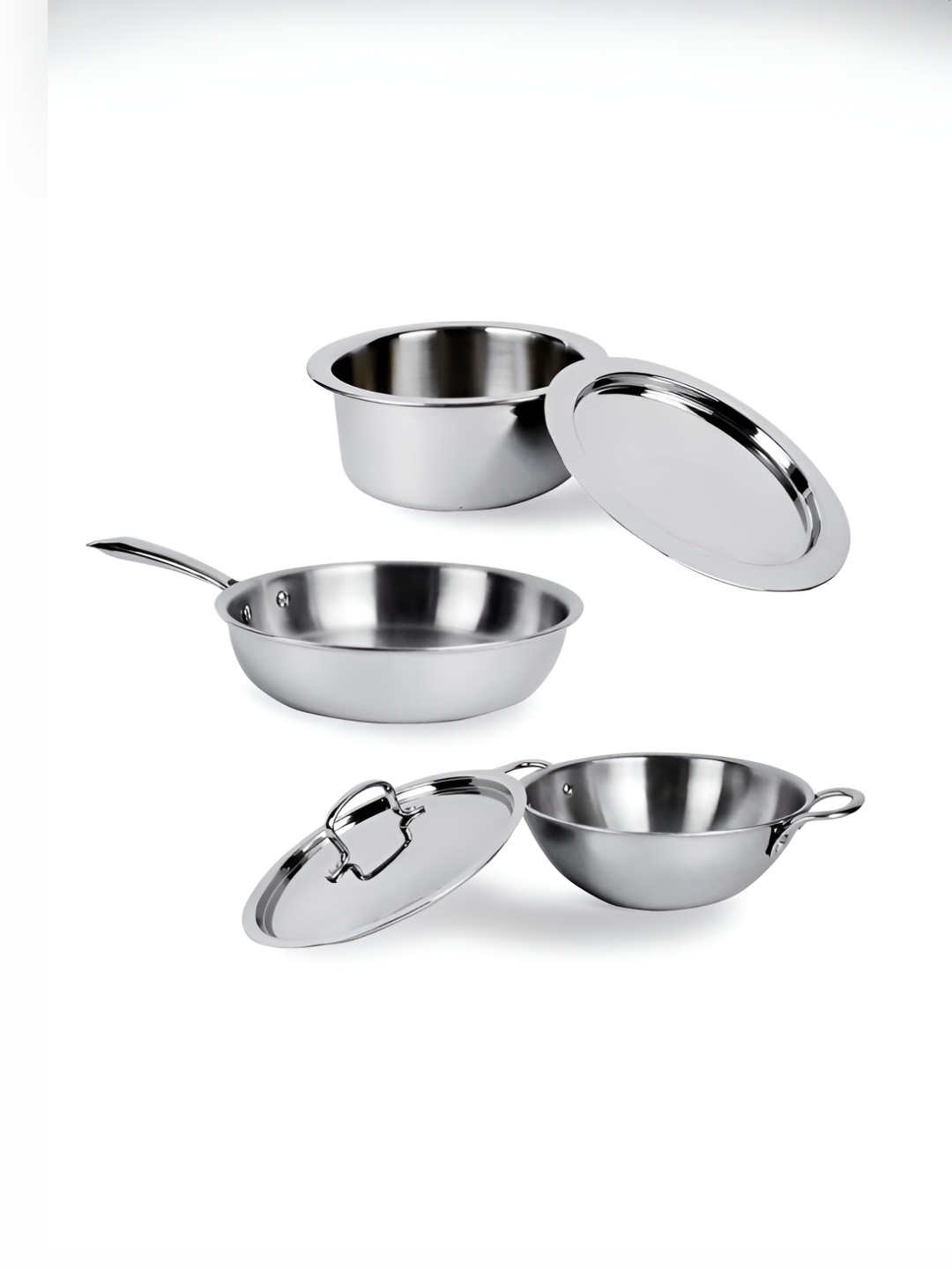 

USHA SHRIRAM 3 Pieces Triply Stainless Steel Dishwasher Safe Cookware Set