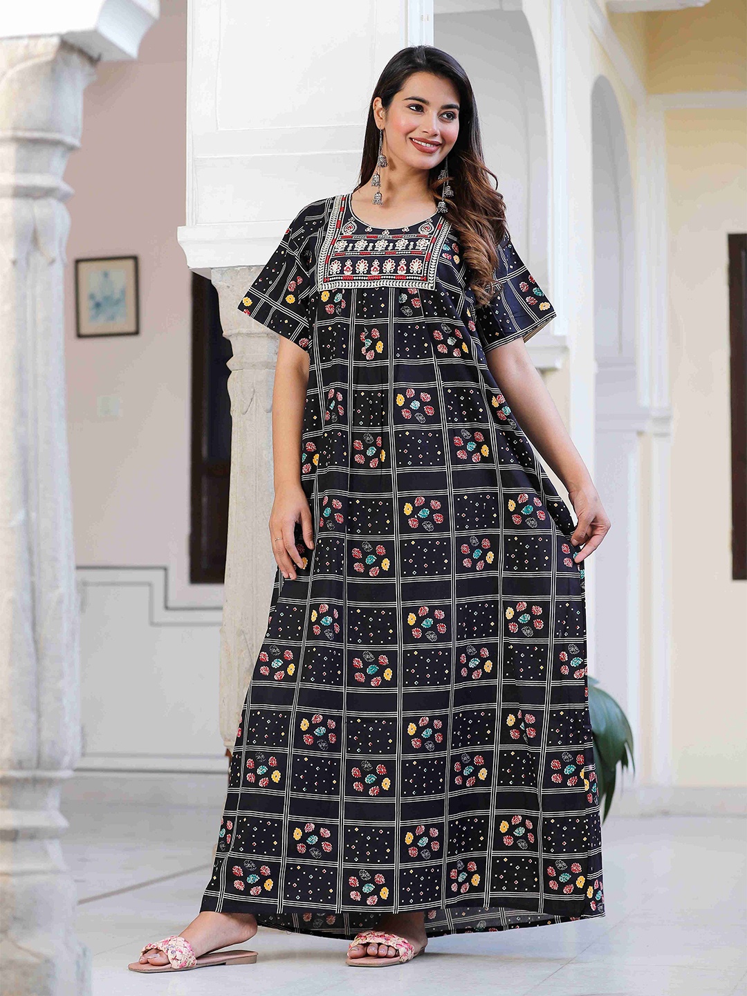 

G4Girl Printed Maxi Nightdress, Navy blue