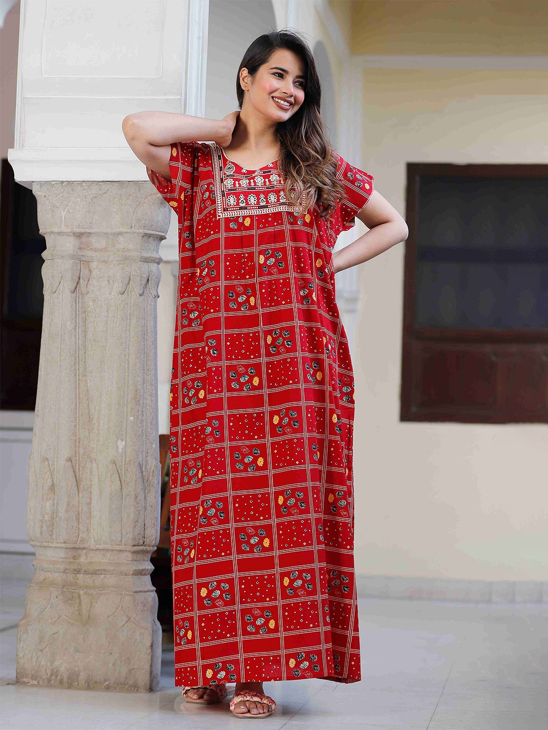 

G4Girl Cotton Printed Maxi Nightdress, Red